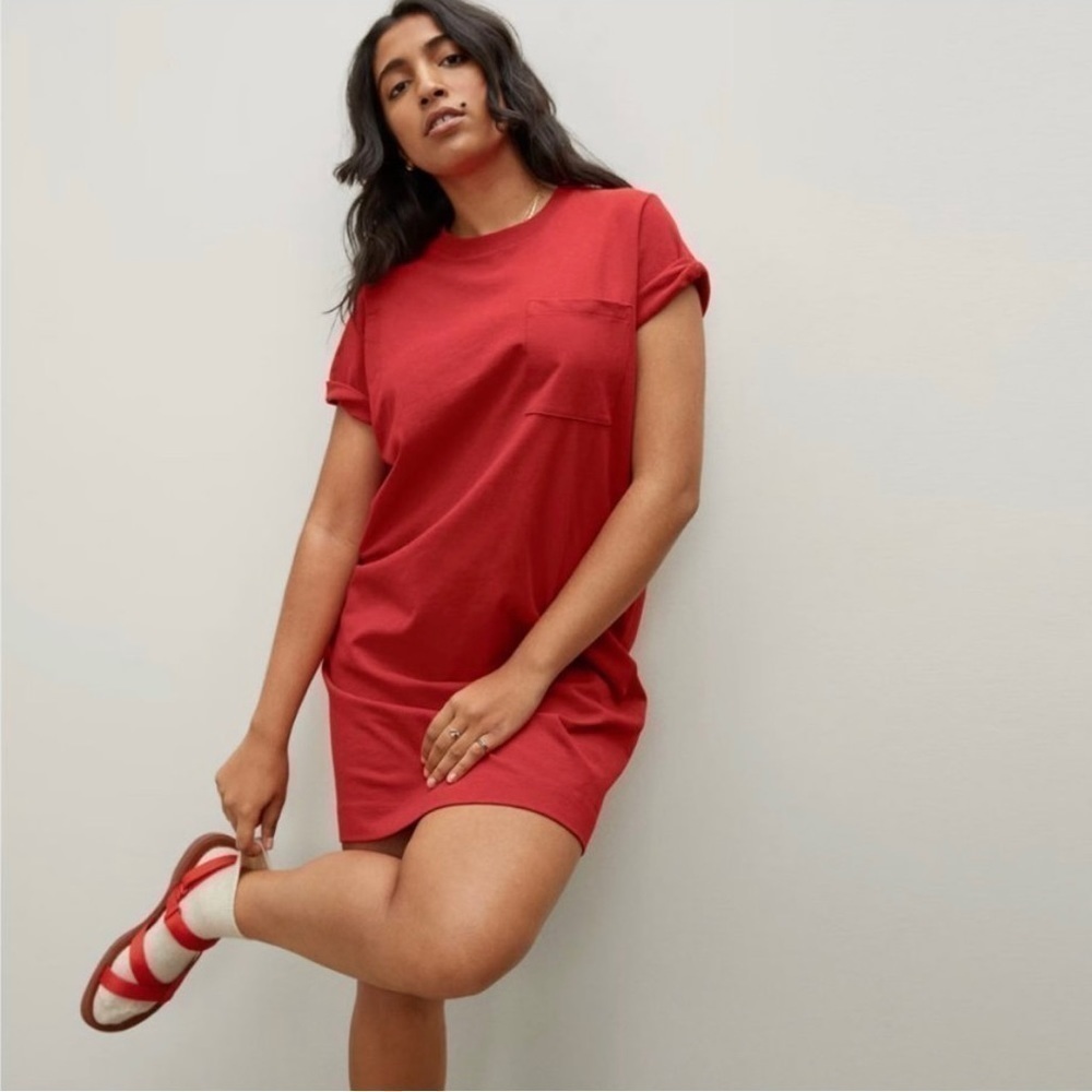 Everlane Dress The Weekend Tee Pocket Crewneck Short Sleeve Red XXS